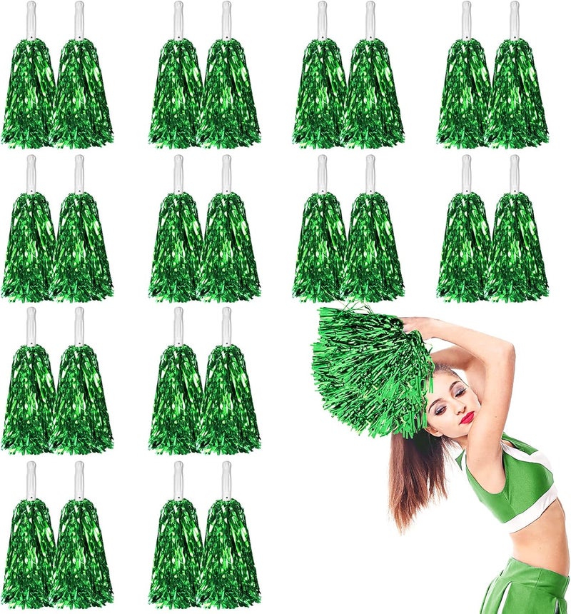 DILIBRA 24 Pcs Metallic Cheerleading Pom Poms for Kids, Cheerleaders Cheer Pom Poms with Baton Handle, Cheering Squad Hand Flower for Adults Team Spirit Sports Game Dancing Party - Image 1